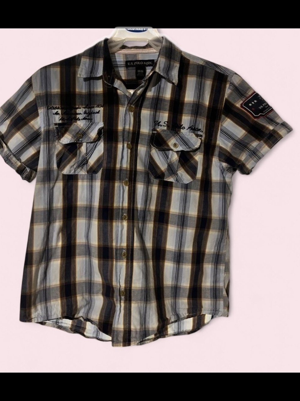 U.S. Polo Assn. Short Sleeve Plaid Button-Down Shirt - Blue, Gray, Brown